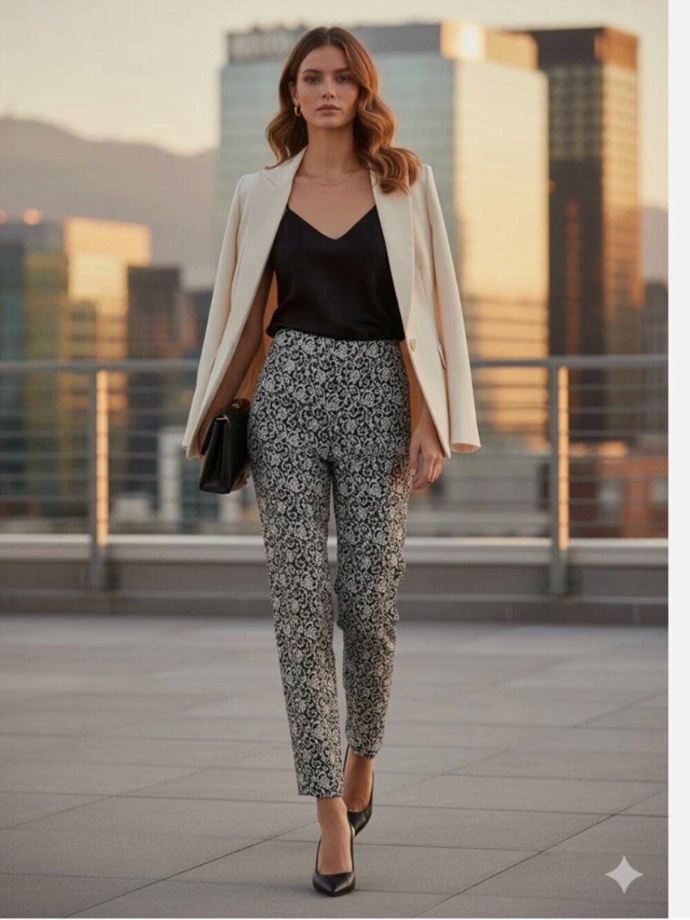 Talbots 100% Silk Chic Lined High Rise Moccha Mousse Damask Ankle Pants Size 10P